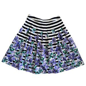 Talbots Black & White Striped Skirt with Lavender Flowers US Women's Size 12